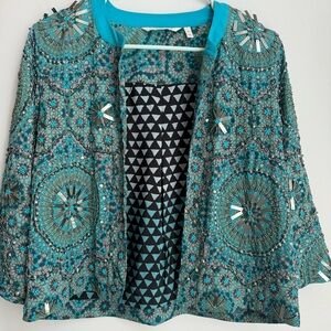 Soft Surroundings Teal and Silver Groovy Jacket